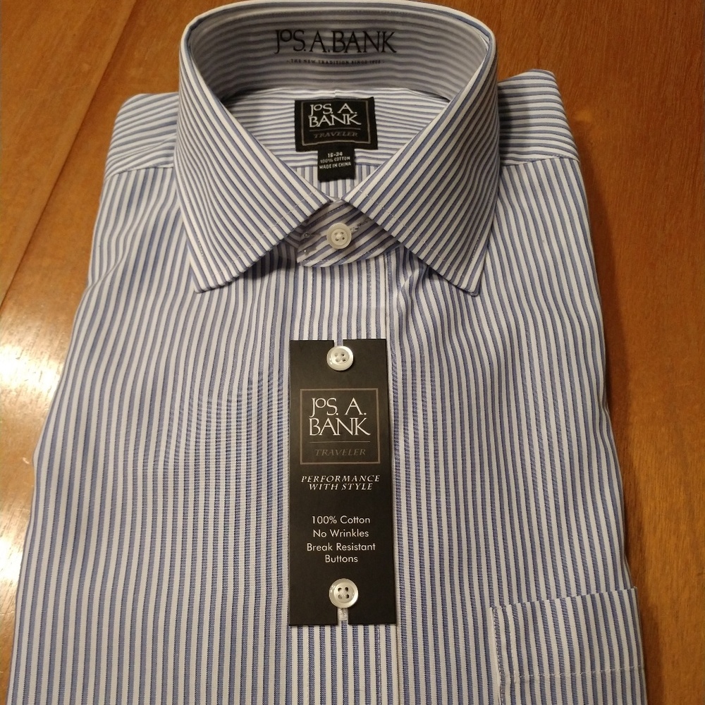 BNWT Jos A Bank Blue/white striped shirt 16/34